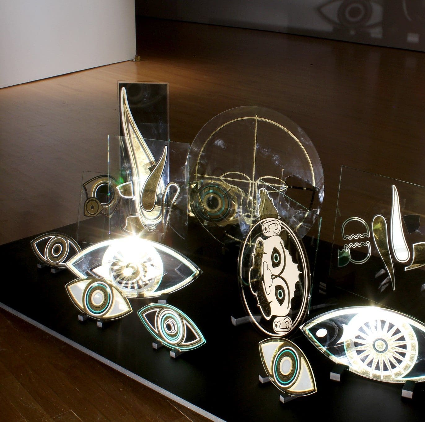 Glass sculptures reflect the light