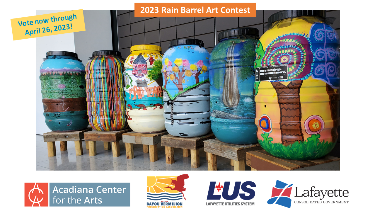 Image of painted rain barrels in a line
